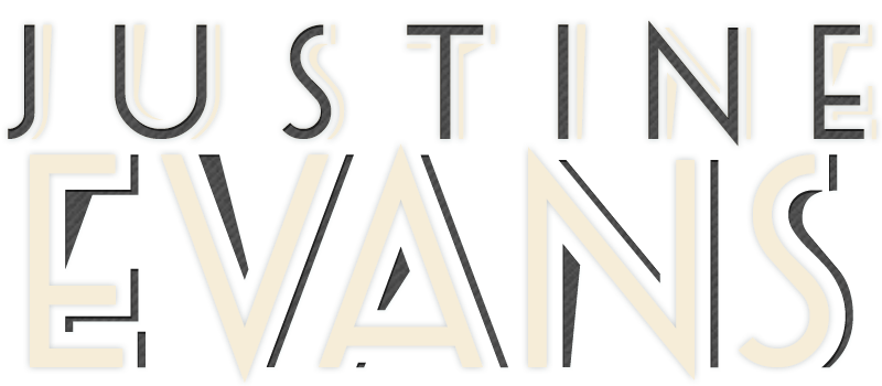 decorative text of the name Justine Evans